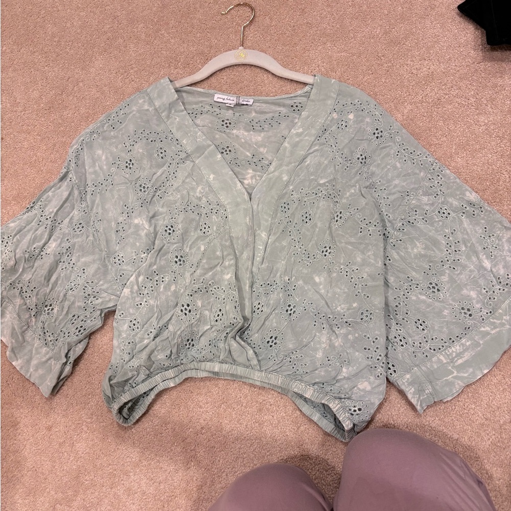 Young Fabulous & Broke Mint Green Eyelet Top